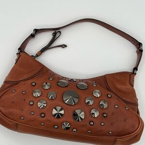Cole Haan Bronze Brown Leather Shoulder Bag with Studded Detail